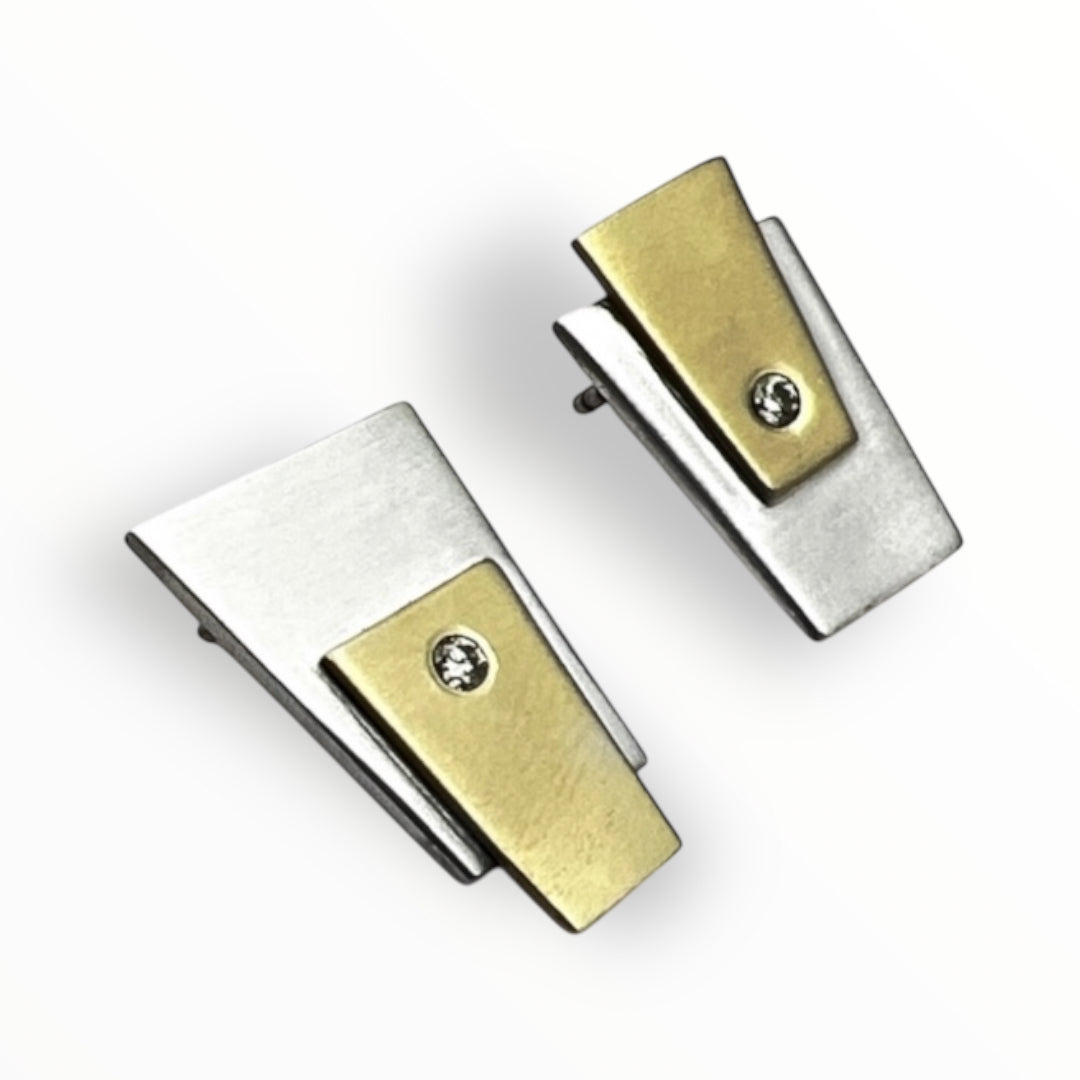 Two tones Geometric Stud Earrings