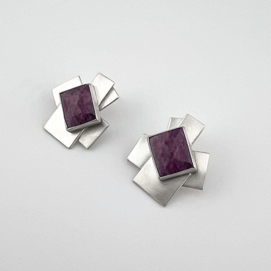 Pink Sapphire Modern Statement Earrings