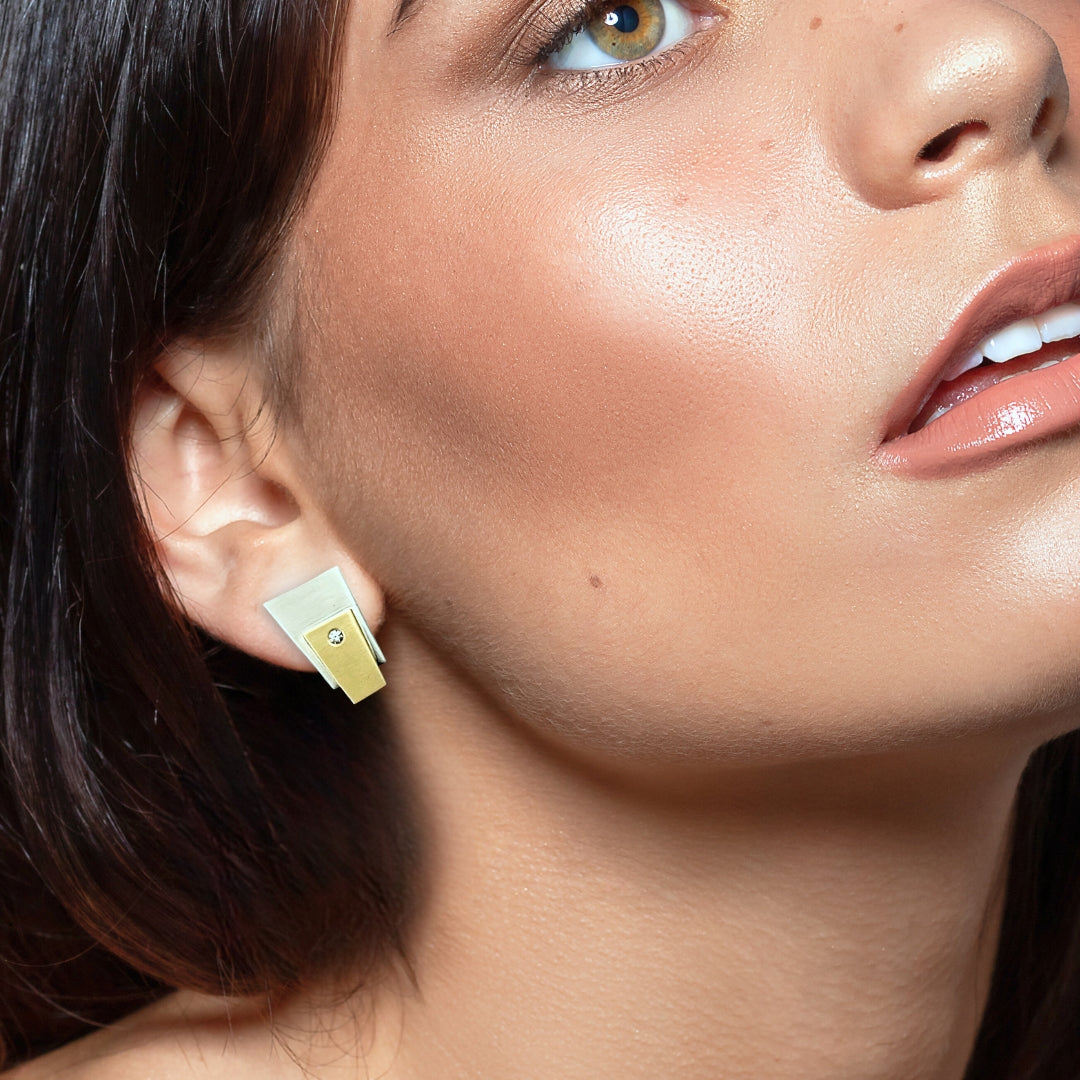 Two tones Geometric Stud Earrings